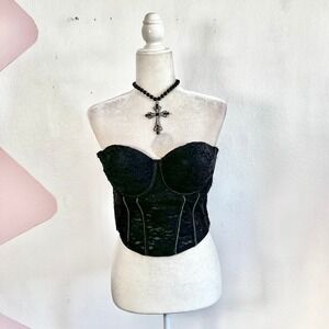 Black Corset Bustier Top Sz Large Lace Vampire‎ Gothic Victorian Burlesque